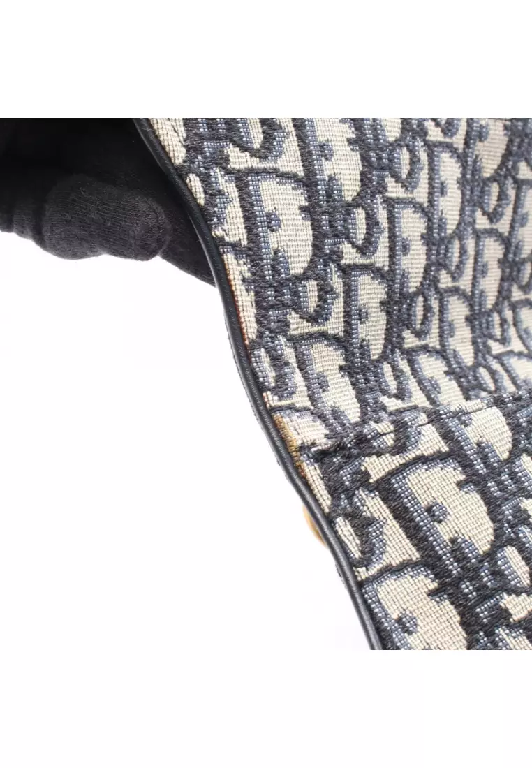 Pre-Loved Christian Dior SADDLE saddle oblique waist bag body bag canvas leather Navy gray