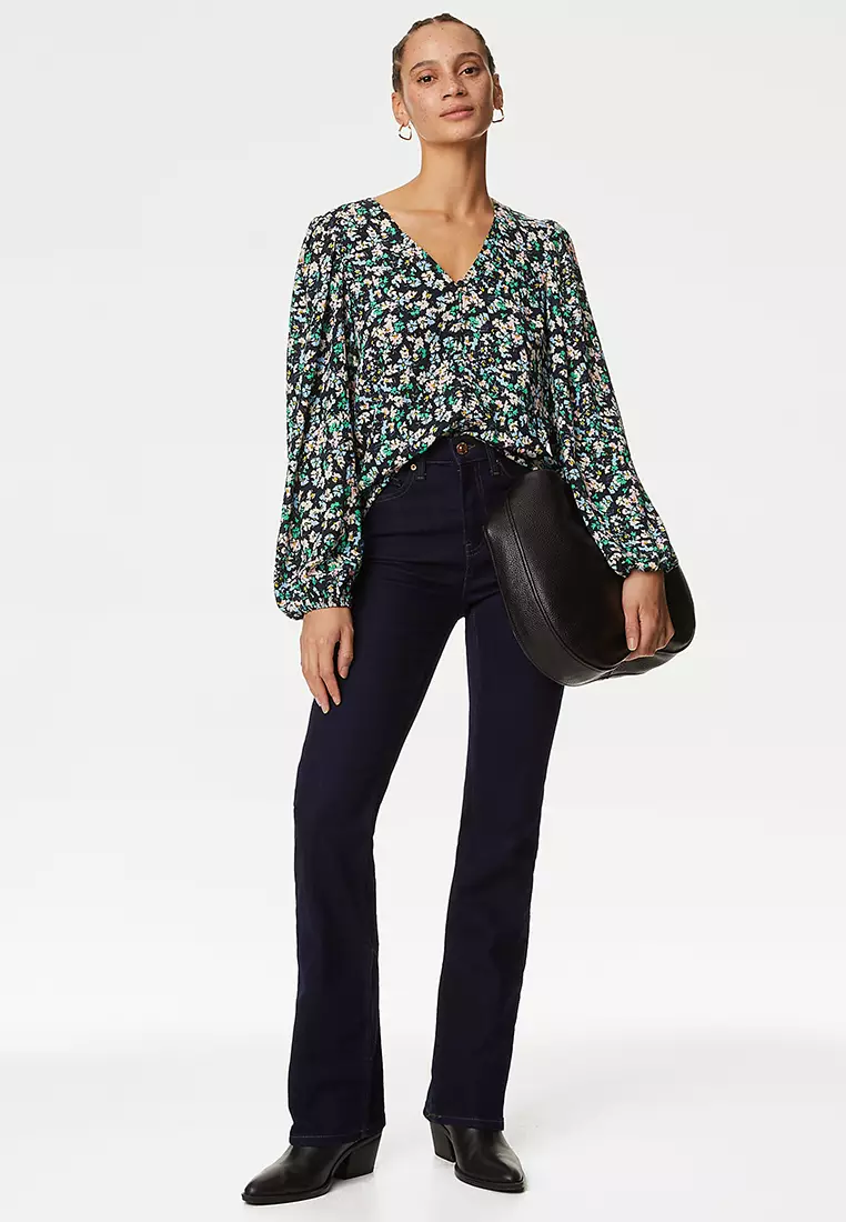 Cotton Rich Floral Long Sleeve Blouse