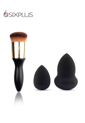 Buy Sixplus Sixplus Rounded Foundation Makeup Brush Unique And 1pcs Black Multifunctional Makeup Sponge Set Online Zalora Singapore