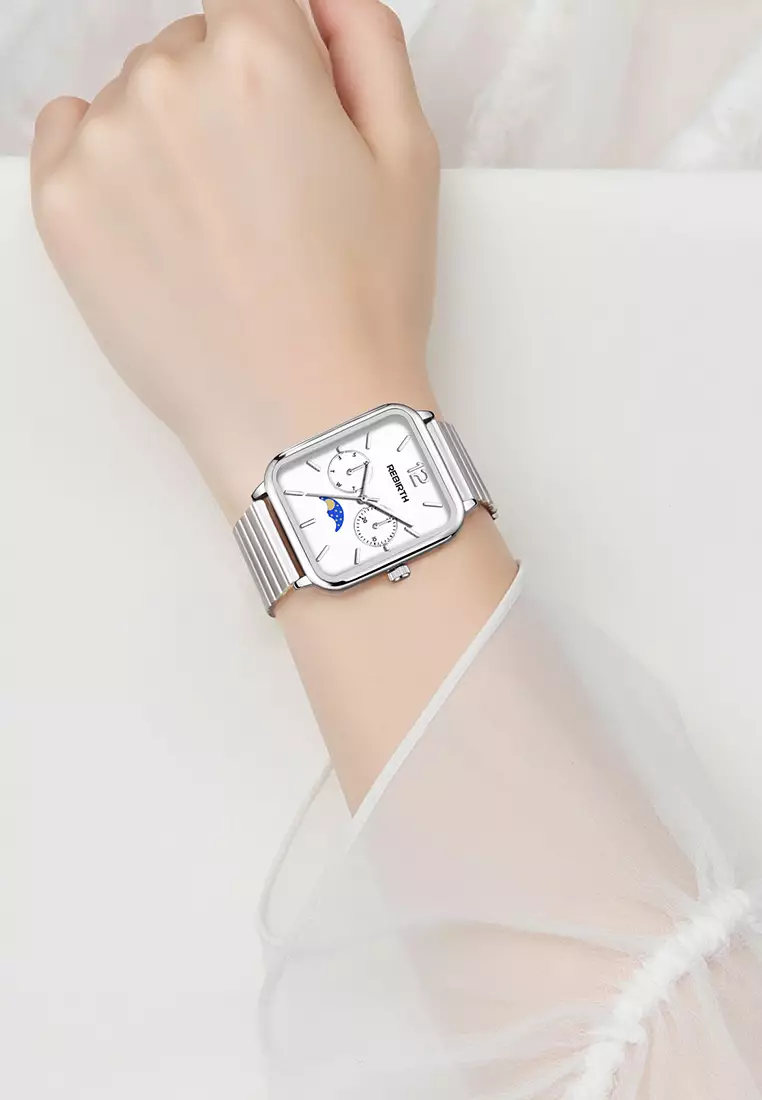 Jam Tangan Wanita Elegan Mewah Casual Anti Air Original Kekinian Tali Stainless Steel Jam Tangan Cewek white