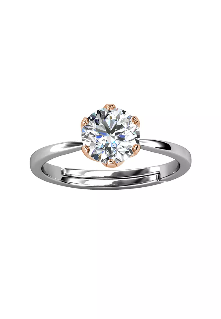 Berlian Moissanite Les Estelle Ring Rose Gold White [GRA CERTIFICATE MOISSANITE DIAMOND] - Cincin 1ct Moissanite Diamond 925 Silver Celesta by Her Jewellery