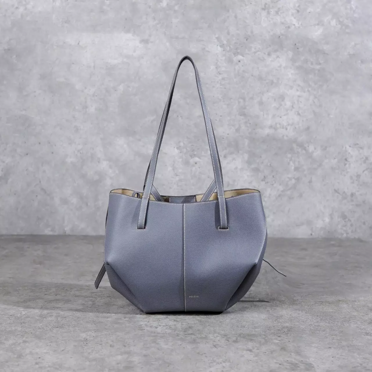 Tas POLENE CYME GREY STONE WITH ECRU STITCHING TOTE BAG WITH POUCH MINI 100% ORIGINAL