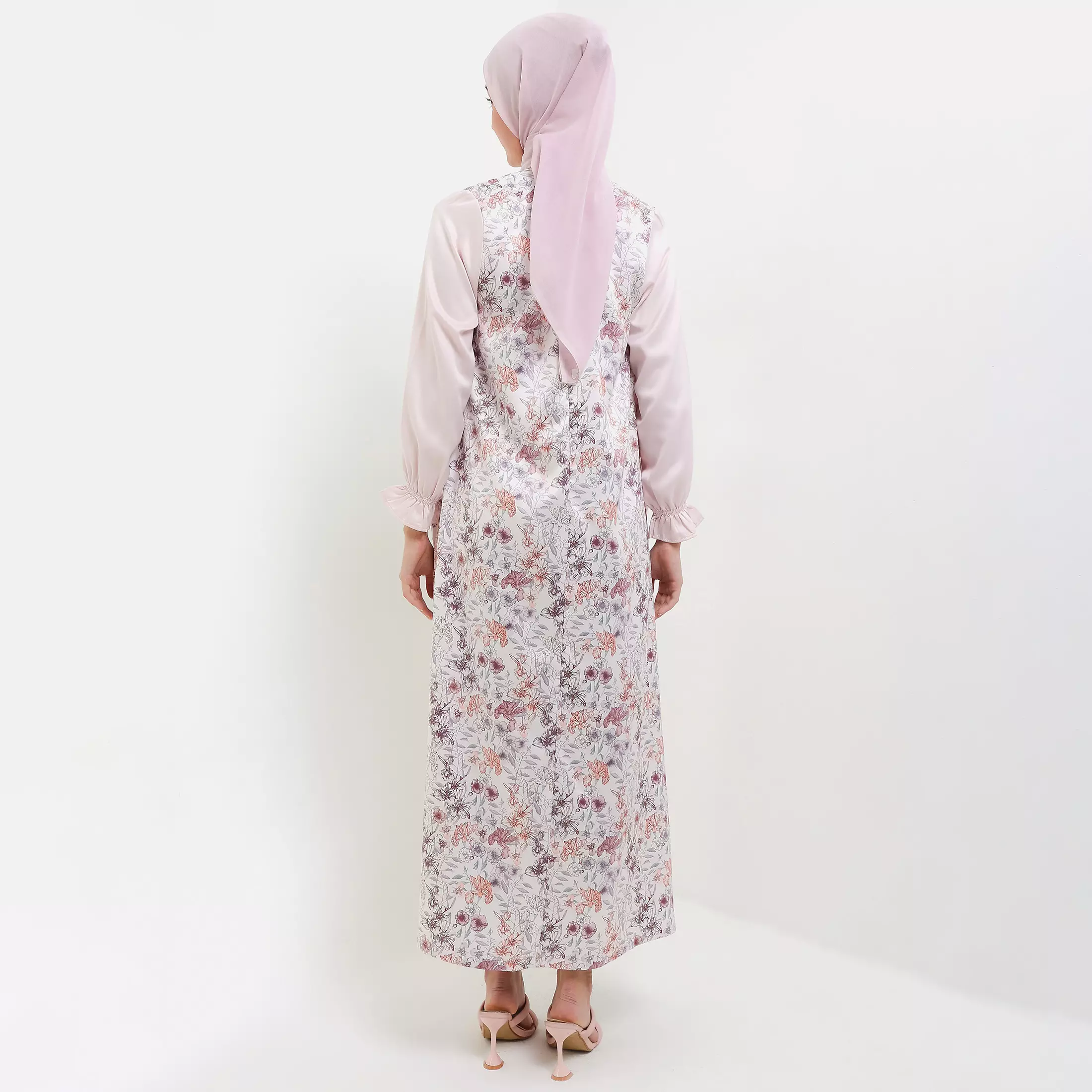 MFMW Moolan Dress Gamis Satin Multicolor Motif Bunga