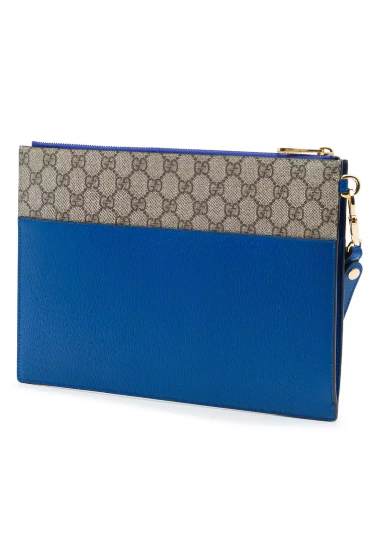 Pre-Loved Gucci Gg Supreme And Calfskin Cut Out Interlocking G Clutch