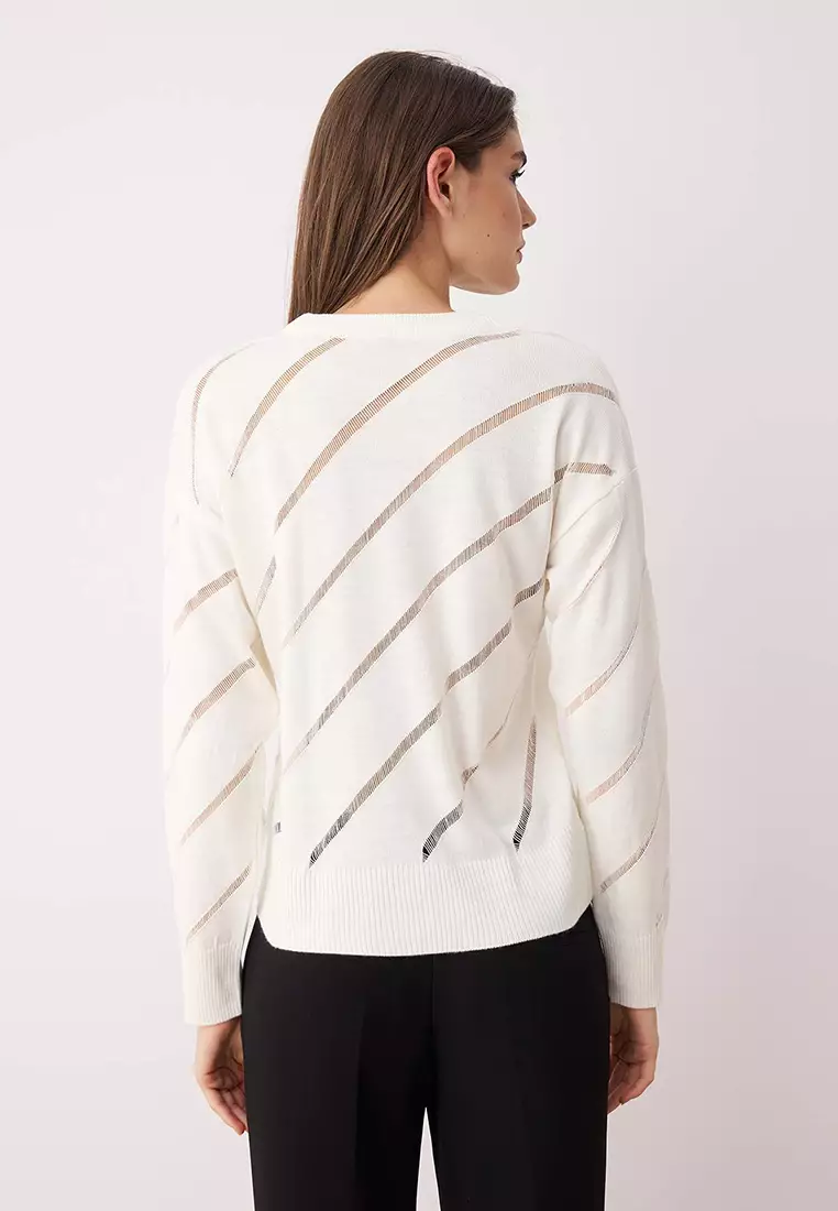 Ecru Openwork/Perforated Knitwear Sweater
