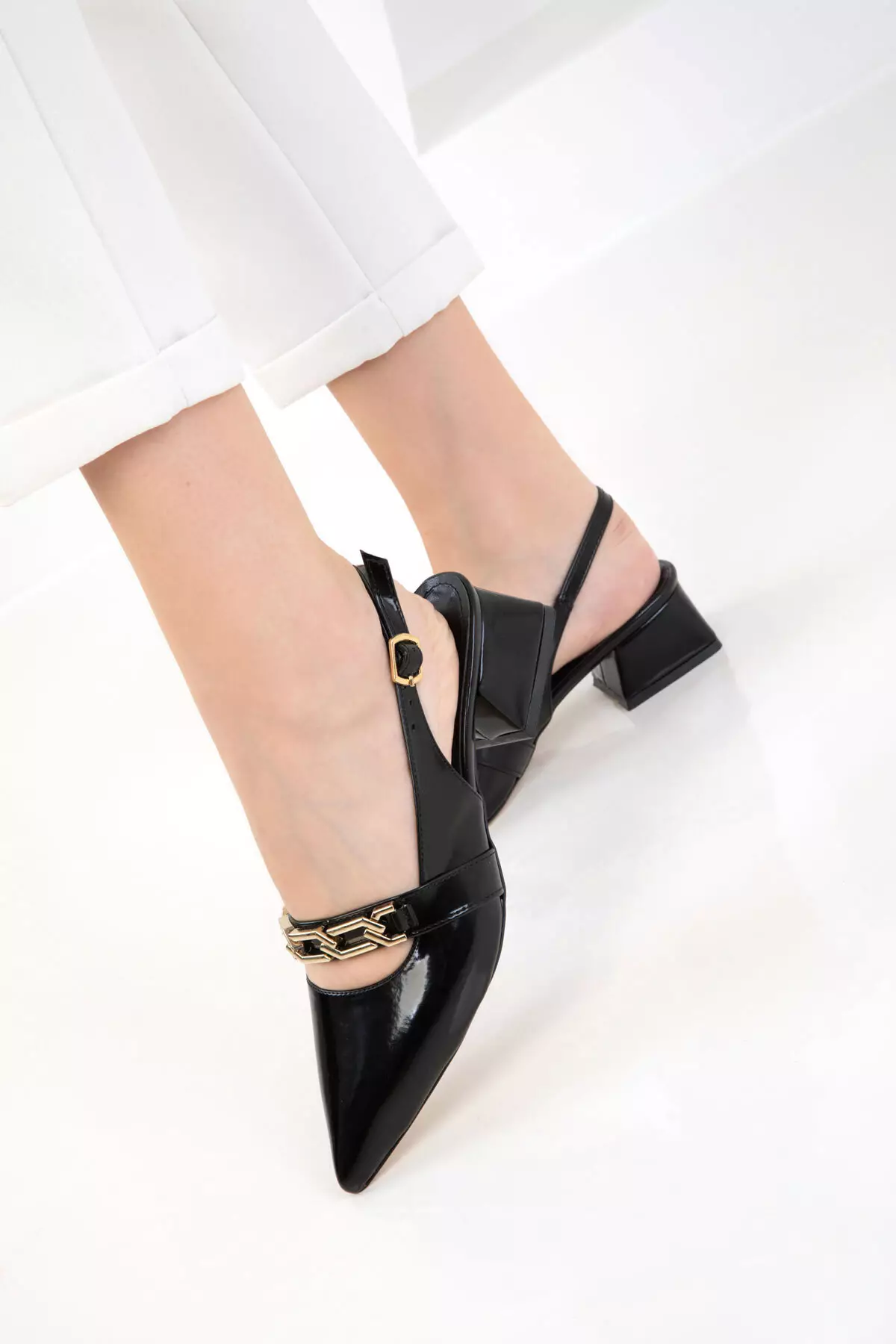 Black Patent Leather Women's Classic Heeled Shoes 20672