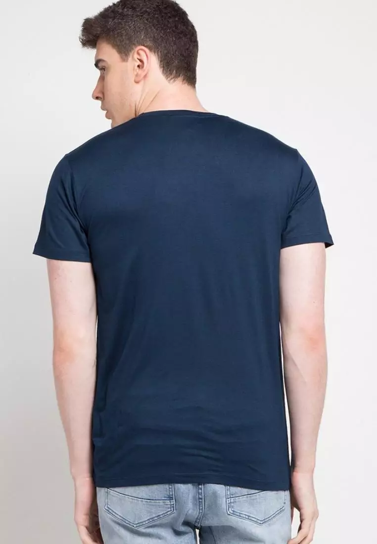 MTD54D Kaos Pria Unisex Inverted boxed logoicon T-shirt Navy