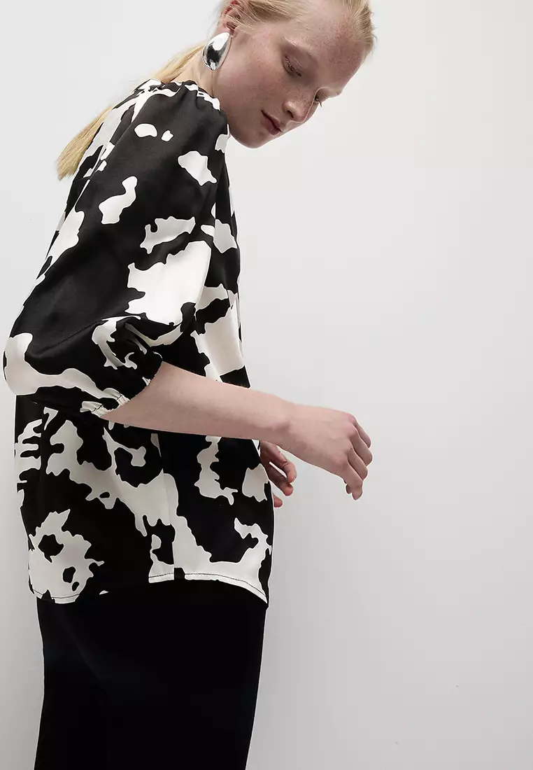 Printed Tie Neck Popover Blouse