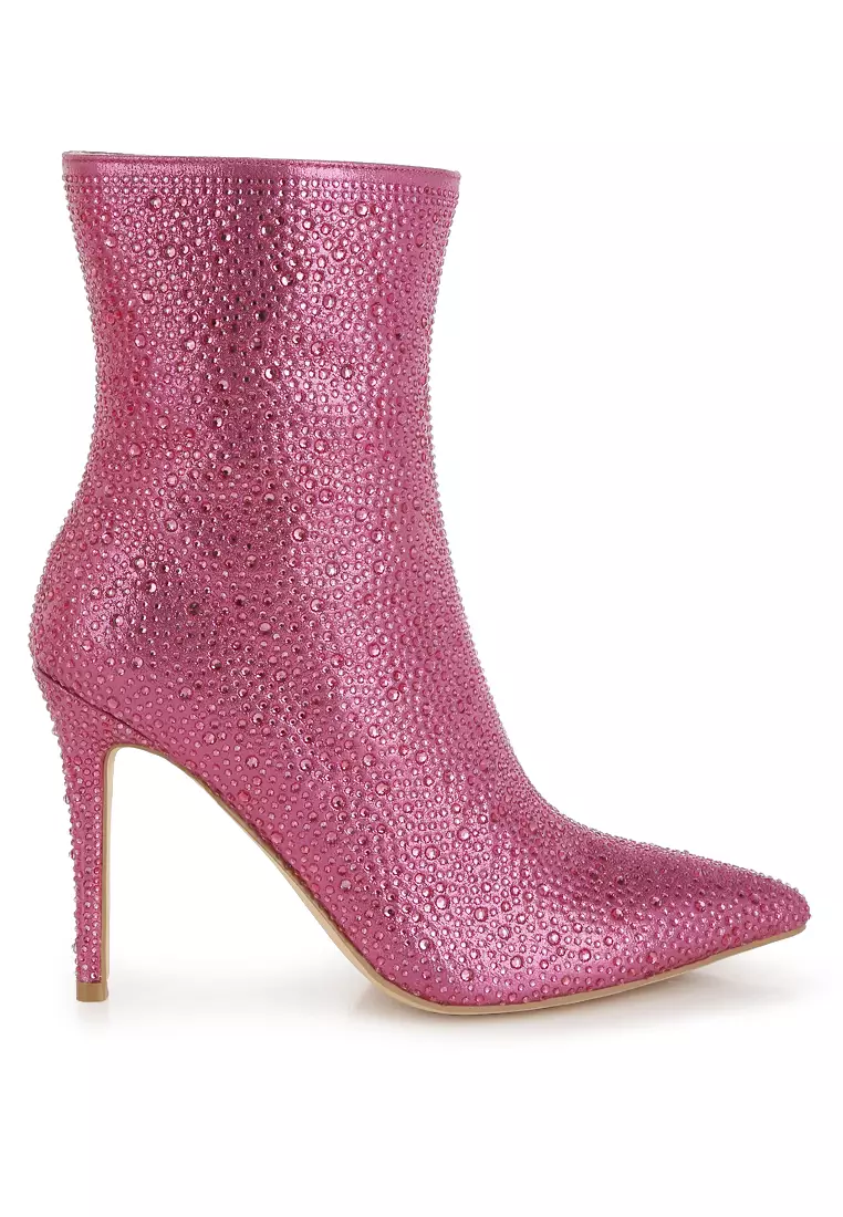 Discount on London Rag  shoes - SKU: Rhinestones Embellished High Ankle Boots in Pink