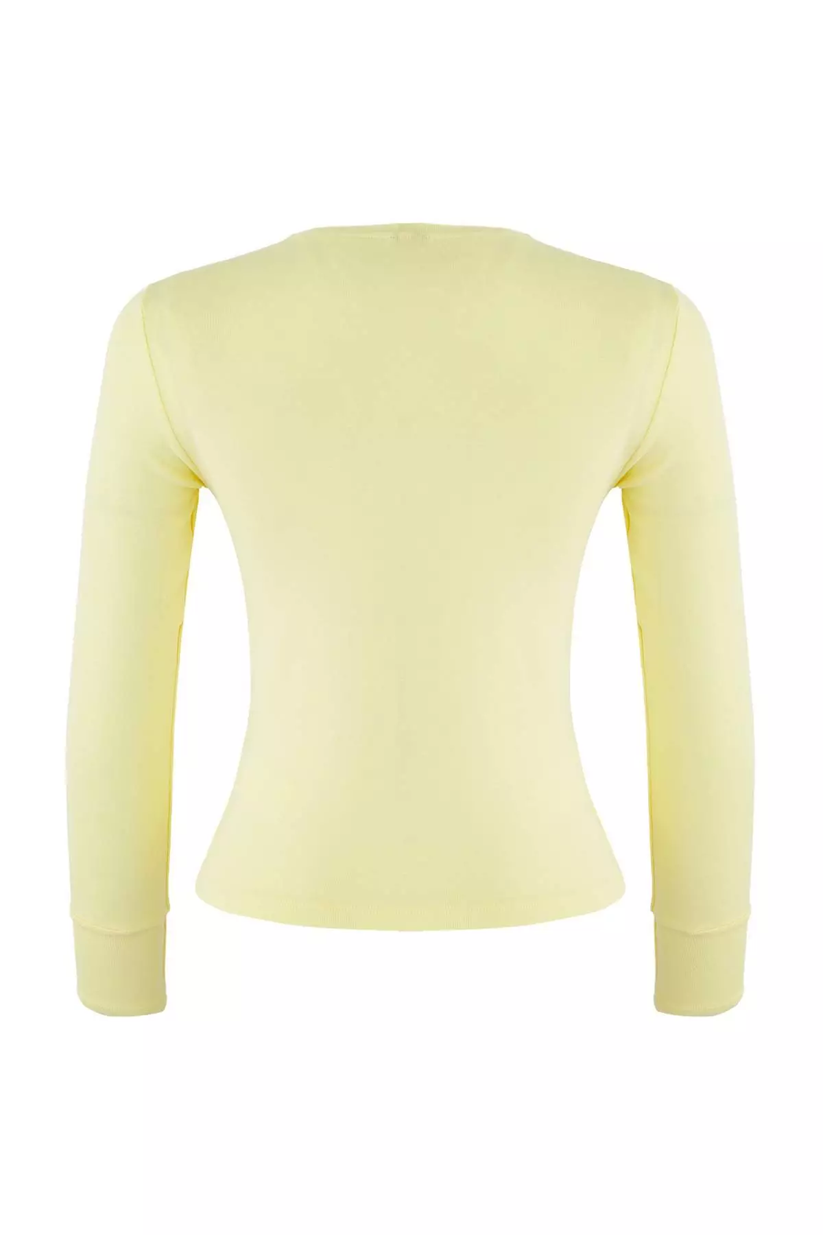 Yellow Viscose/Soft Fabric Finger-Touch Detailed Flexible Knitted Blouse Twoaw25Bz00014