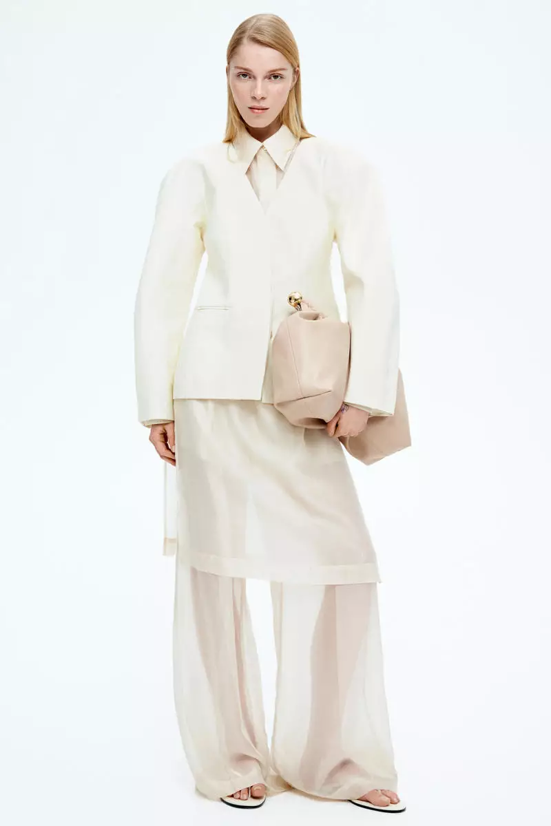 Collarless twill blazer