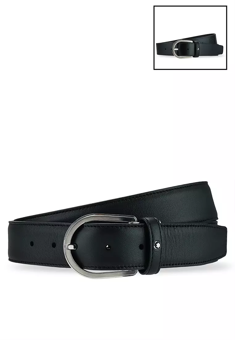 Horseshoe buckle black 35 mm leather belt - Luxury Belts