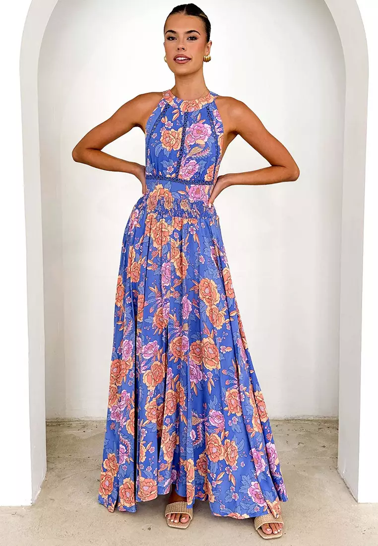 2025 printed high waisted backless floral dress CA25042269BL