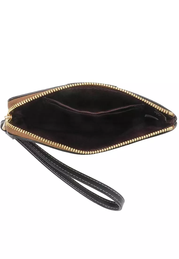 Corner Zip Wristlet in Signature Canvas - Khaki/Black