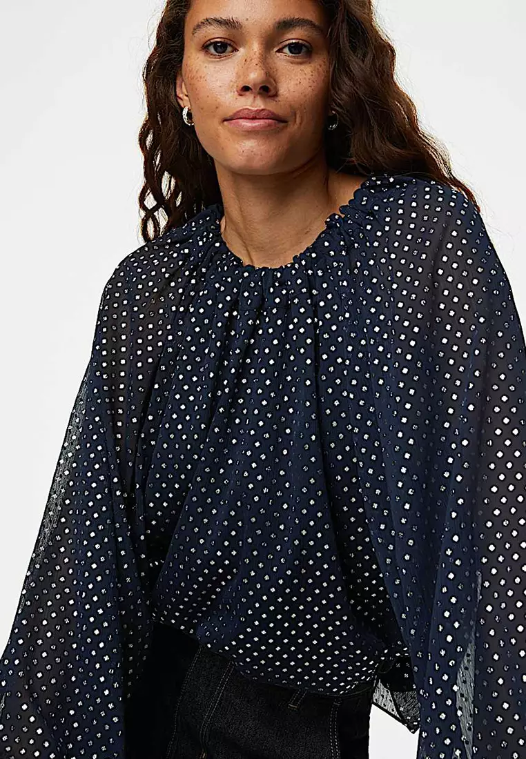 Foil Print Round Neck Blouse