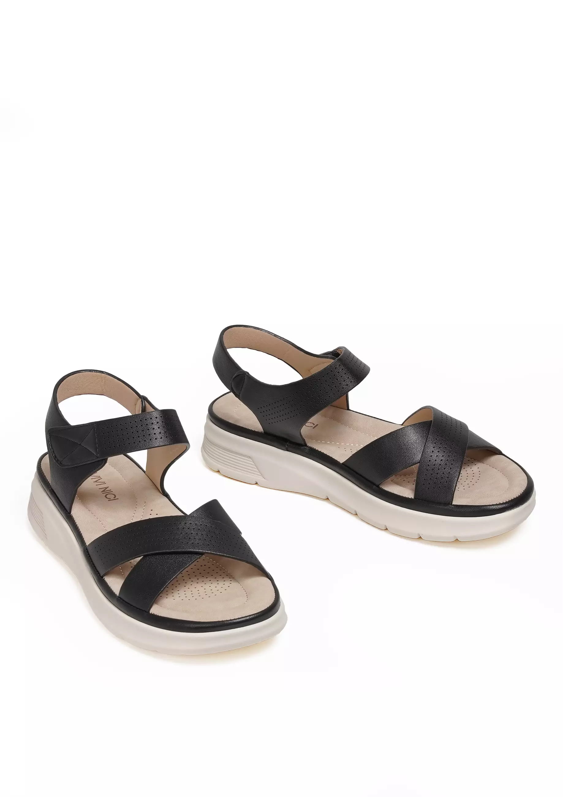 VIVI NICI - Raina Sandal Slip On Wedges Wanita Hak 3 Cm Black Solid