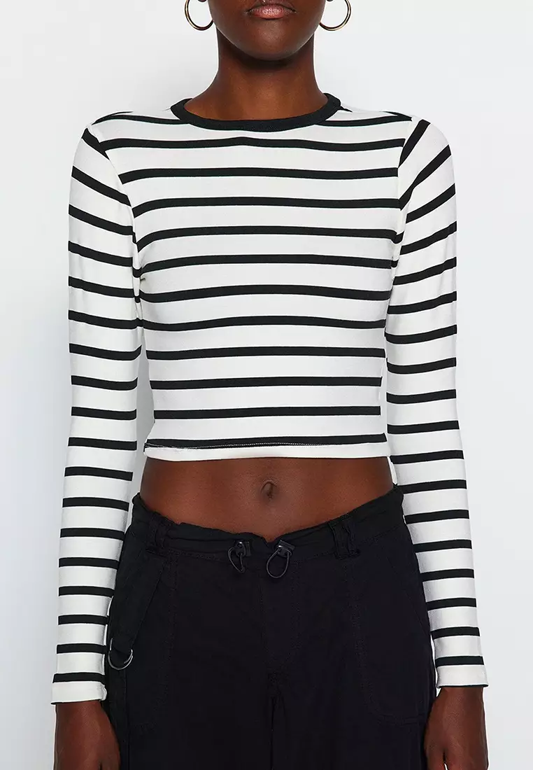 Striped Fitted Crop Knit Top
