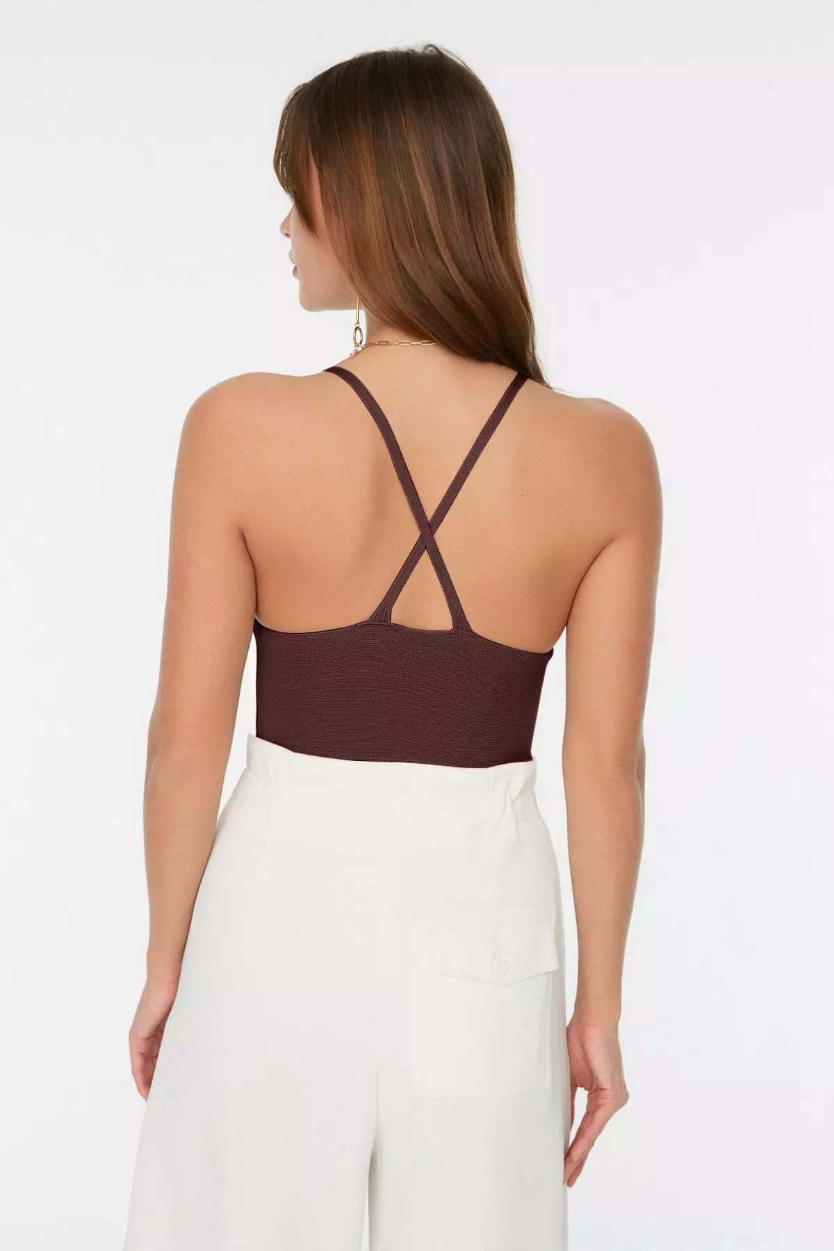 Brick Super Crop Back Detailed Knitted Thin Blouse TWOSS22BZ0760