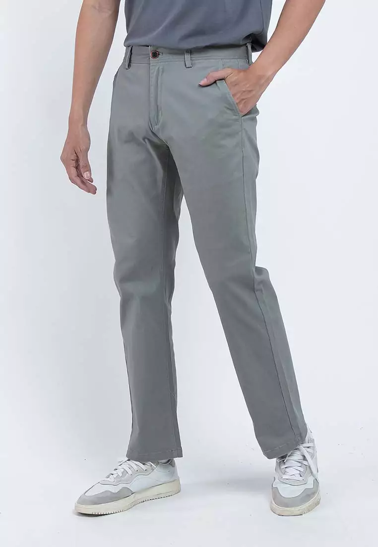 Forest Stretchable Chino Pants Trousers Straight Cut Khakis Pant Men Cotton Men Long Pants - 610197 - 04Grey