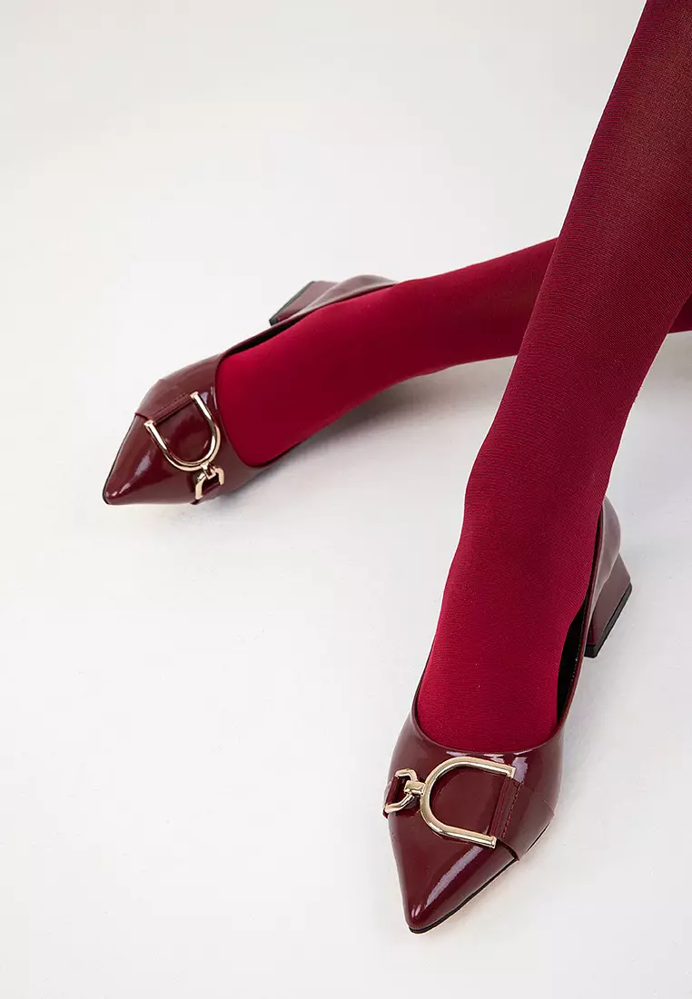 Asymmetric Buckle Low Chunk Heels