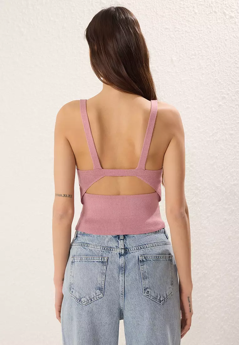 Dusty Rose Crop Strappy Thin Blouse TWOSS25BZ00309