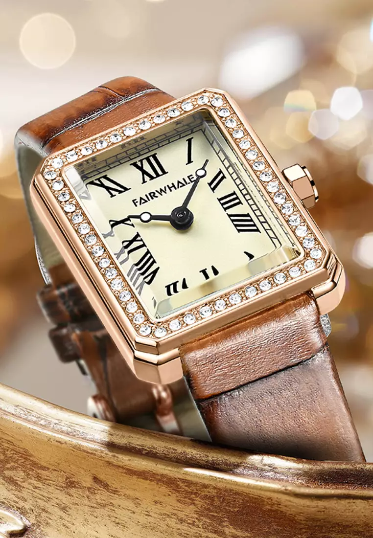 Ladies IP Rose Gold and Stainless Steel Quartz Watch, 23mm Watch Case Height, Brown Leather Strap