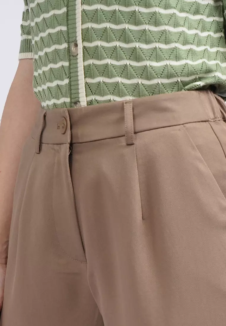 Rolled Up Hem Capri Pants THRUFFLE BROWN