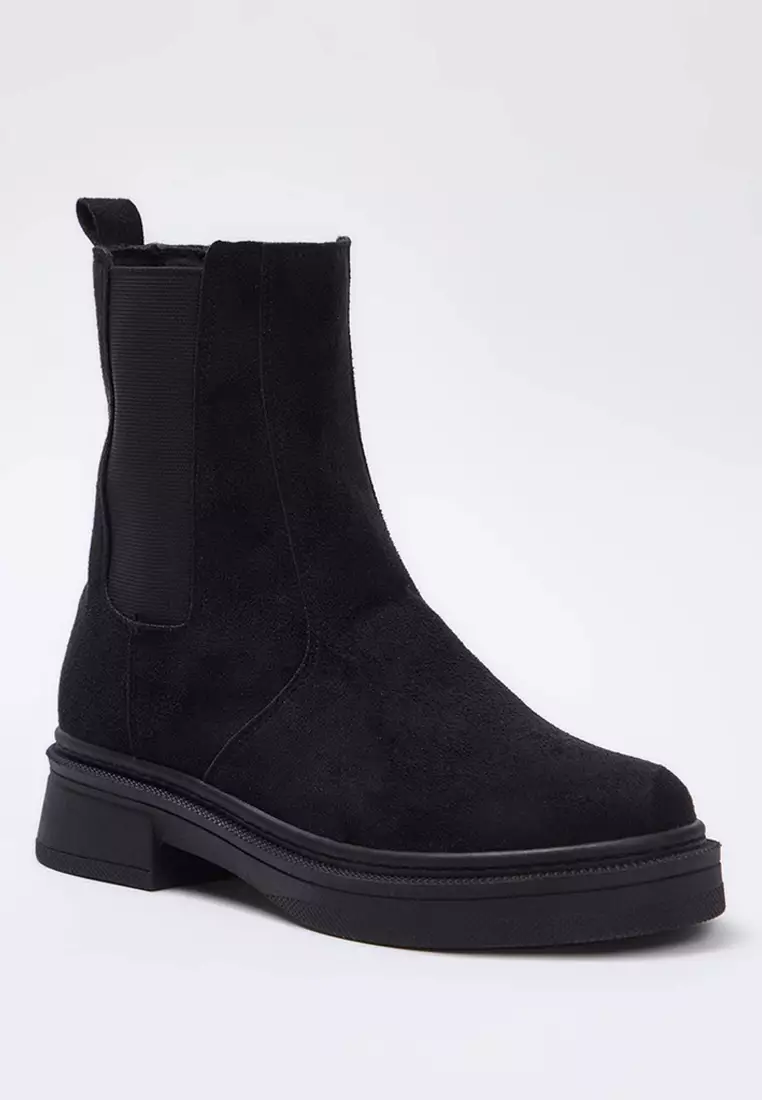 Black Suede Flat Sole Chealsea Women'S Boots Takaw26Bo00085