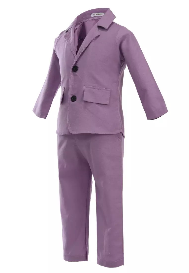 Jourell Setelan Anak Perempuan Blazer Kids One Set Motif Polos Long Sleeve Material Cotton ORIGINAL - Lilac