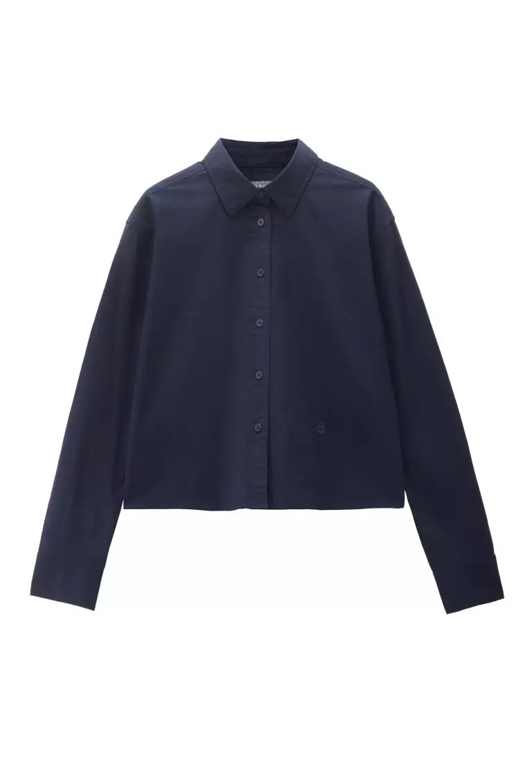 Korea Collection Women's Stretchy Cotton Boxy Long Sleeve Shirt 05346051