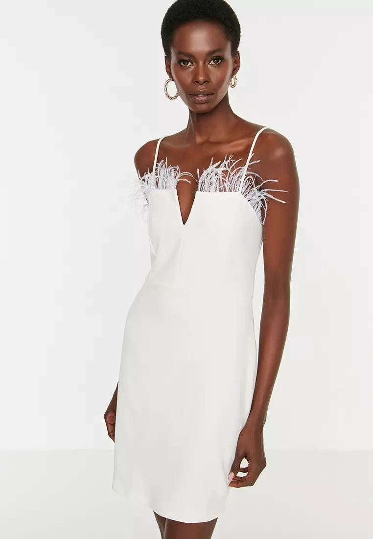 Buy Trendyol Faux Feather Midi Dress 2024 Online ZALORA Philippines