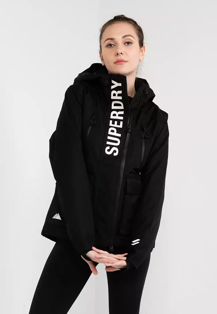 Authentic Superdry Sport Ladies XS Black Quilted Hooded Jacket VGC