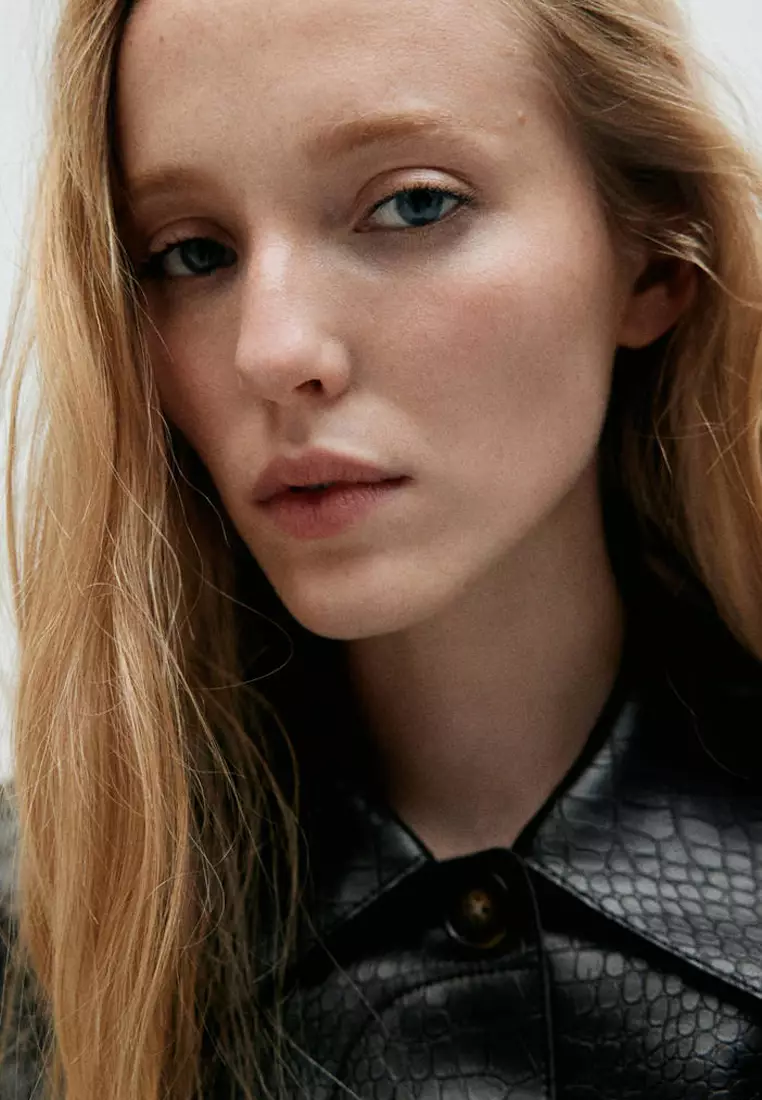 Croc-Effect Faux Leather Jacket