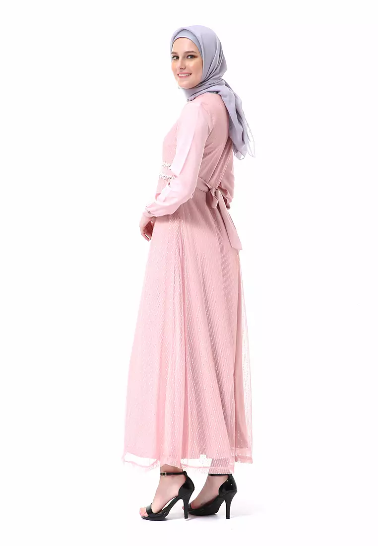 Oriza Long Dress Wanita High Quality Premium - Pink
