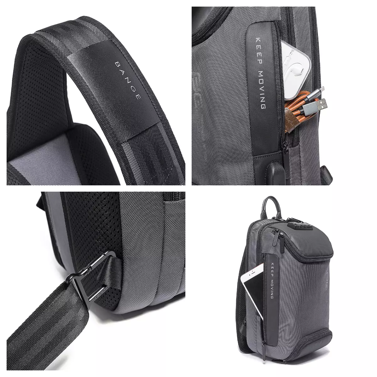 Bange BG7082 Tas Selempang Sling Bag Pria TSA Lock - BLACK GREY