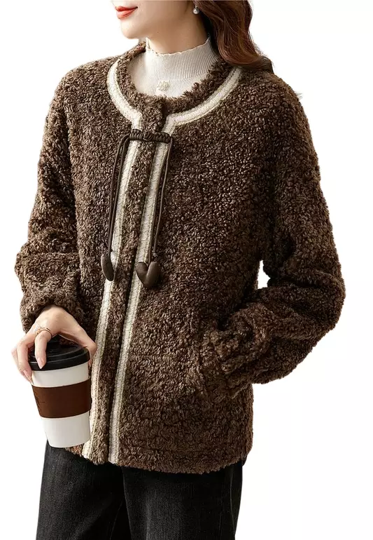 Elegant Buckle Plush Warm Jacket
