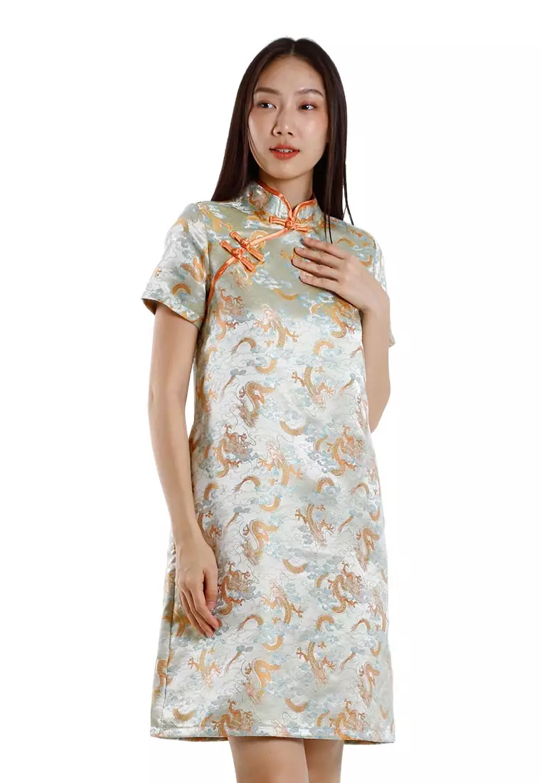 Forest Jacquard Tang Suit Cheongsam Dress | CNY 2025 Family Wear - 885091-42LtGreen