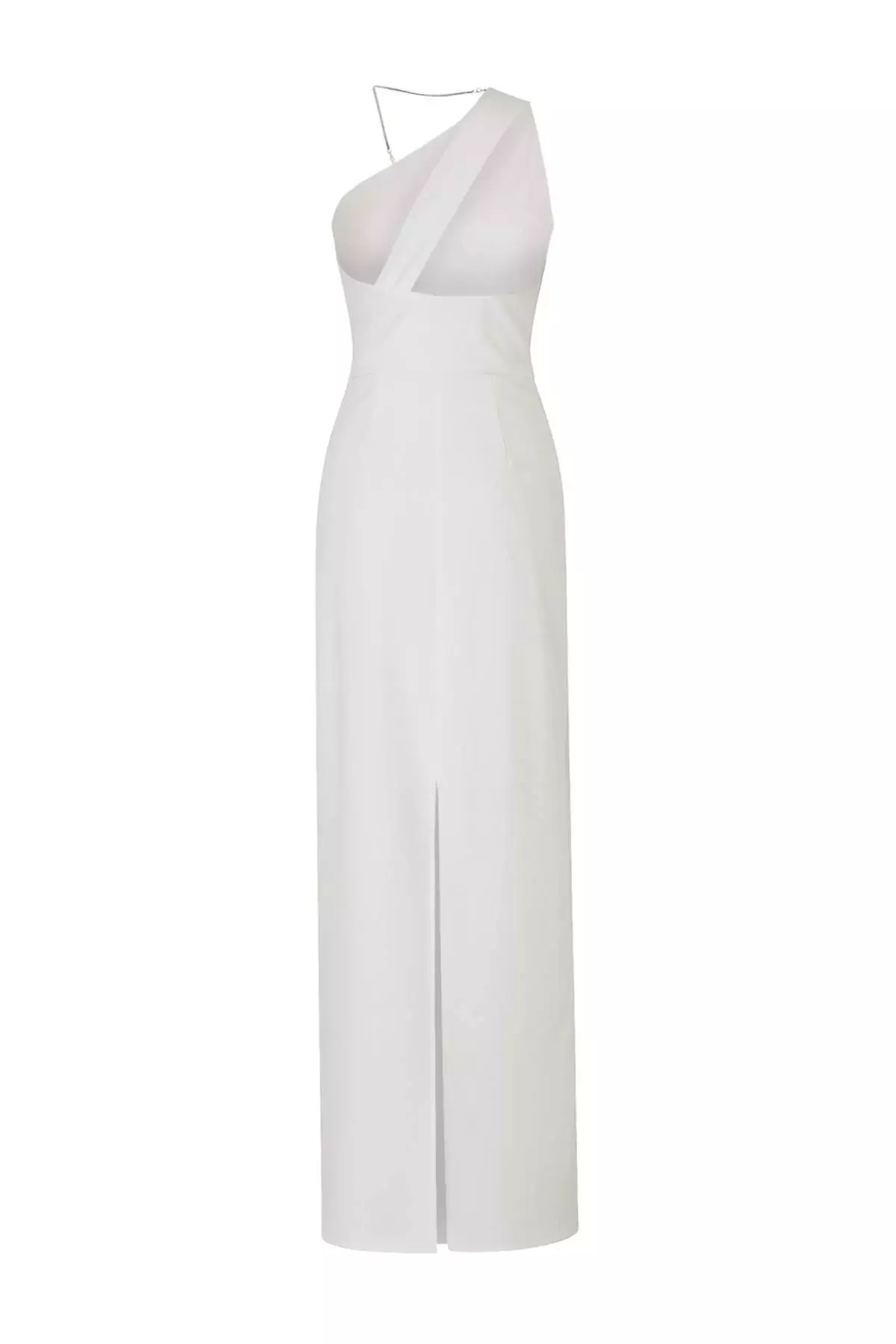 Ecru Plain Woven Finike Maxi Evening Dress & Graduation Dress