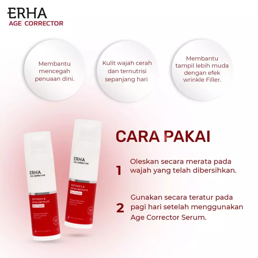ERHA Age Corrector Peptides & Hyaluronate Day Cream 30g - Pelembap Pagi Anti Aging | Melembabkan | Mencerahkan | Melindungi | Meratakan Warna Kulit | Samarkan Garis Halus Keriput Kerutan | Moisturizer | Anti Penuaan | Pelembab