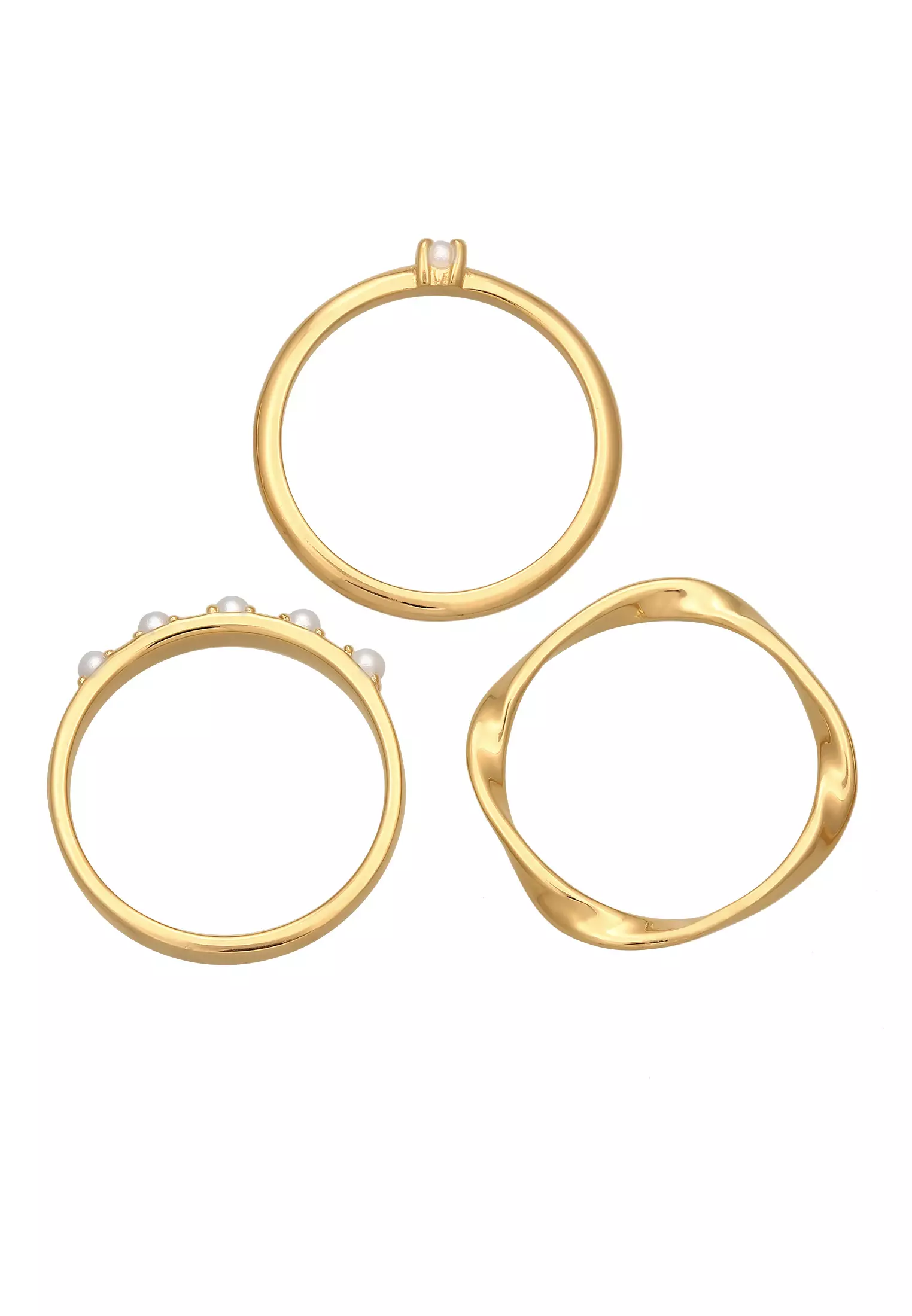 Ring Stack Of 3 Classic Glass Beads Gold Plated