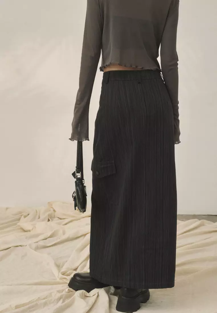 Pinstripe Slit Maxi Skirt