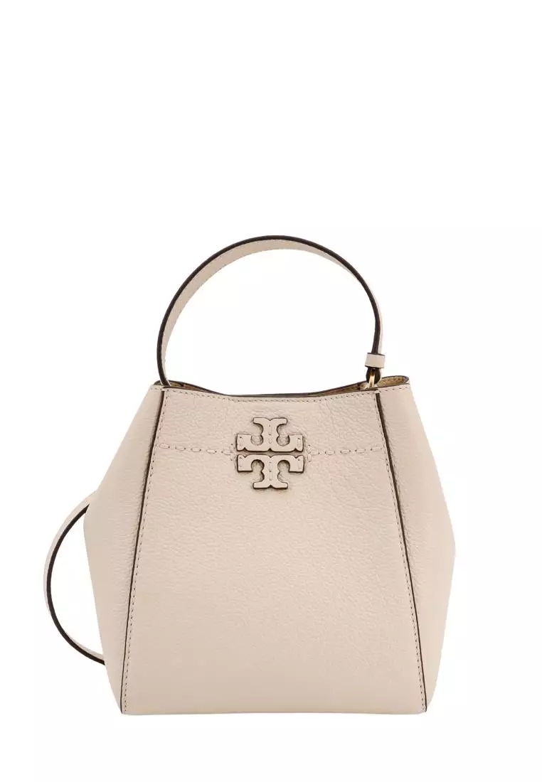 TORY BURCH McGraw textured leather bucket bag Beige