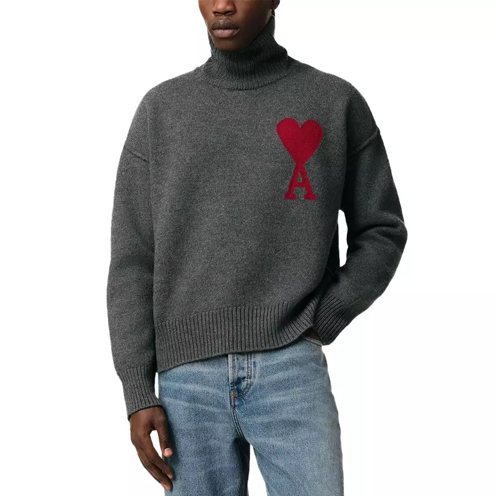 Red Ami De Coeur Inside Out Seams Highneck Sweatshirt Grey