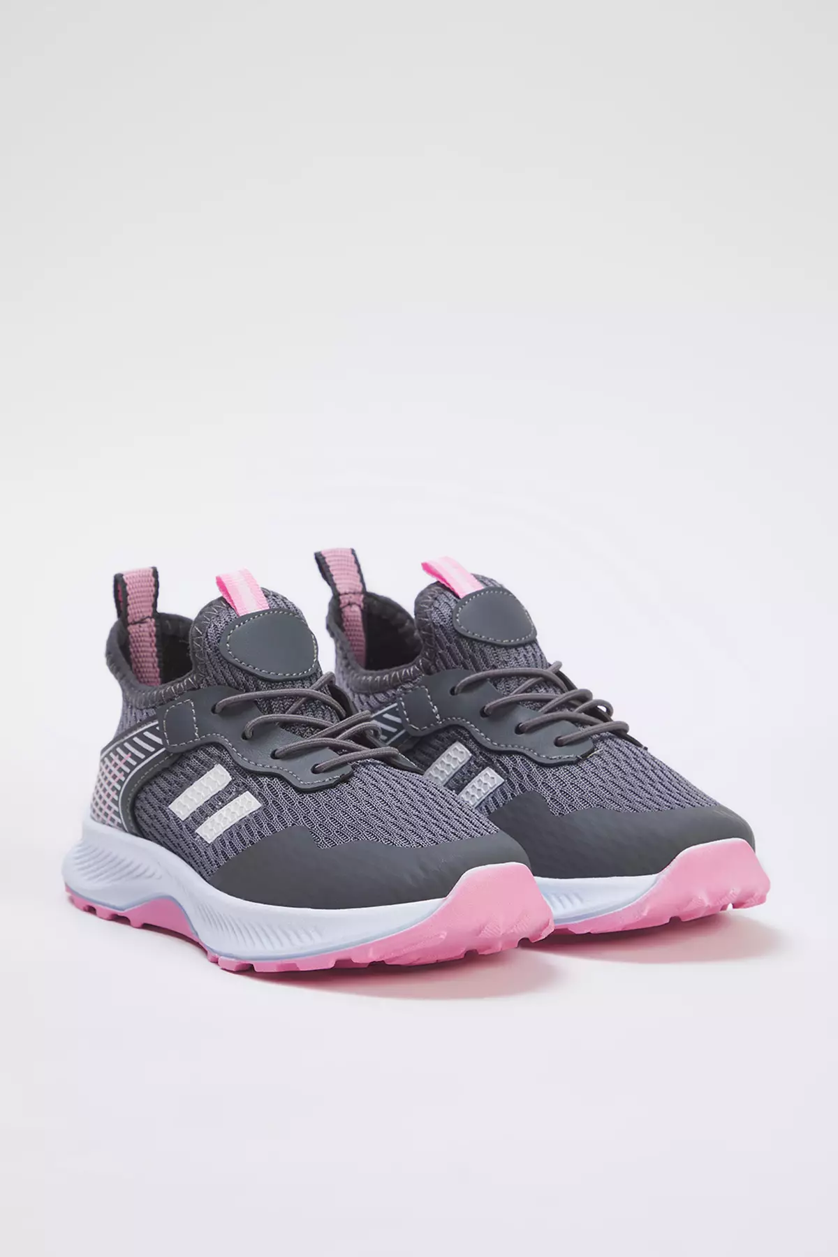 Gray Lace-Up Pink Light Sole Big/Small Girls' Kids Sneakers Takss25Sn00027