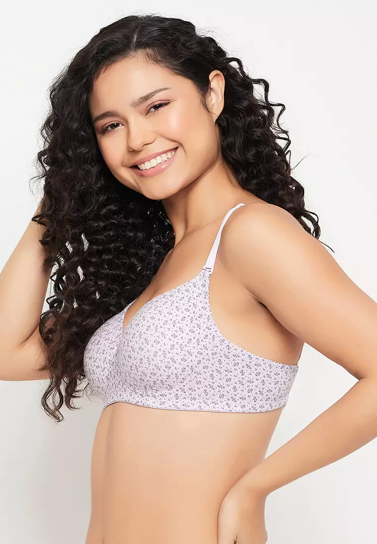 Padded Non-Wired Full Cup Printed Multiway T-shirt Bra in Lilac - Cotton