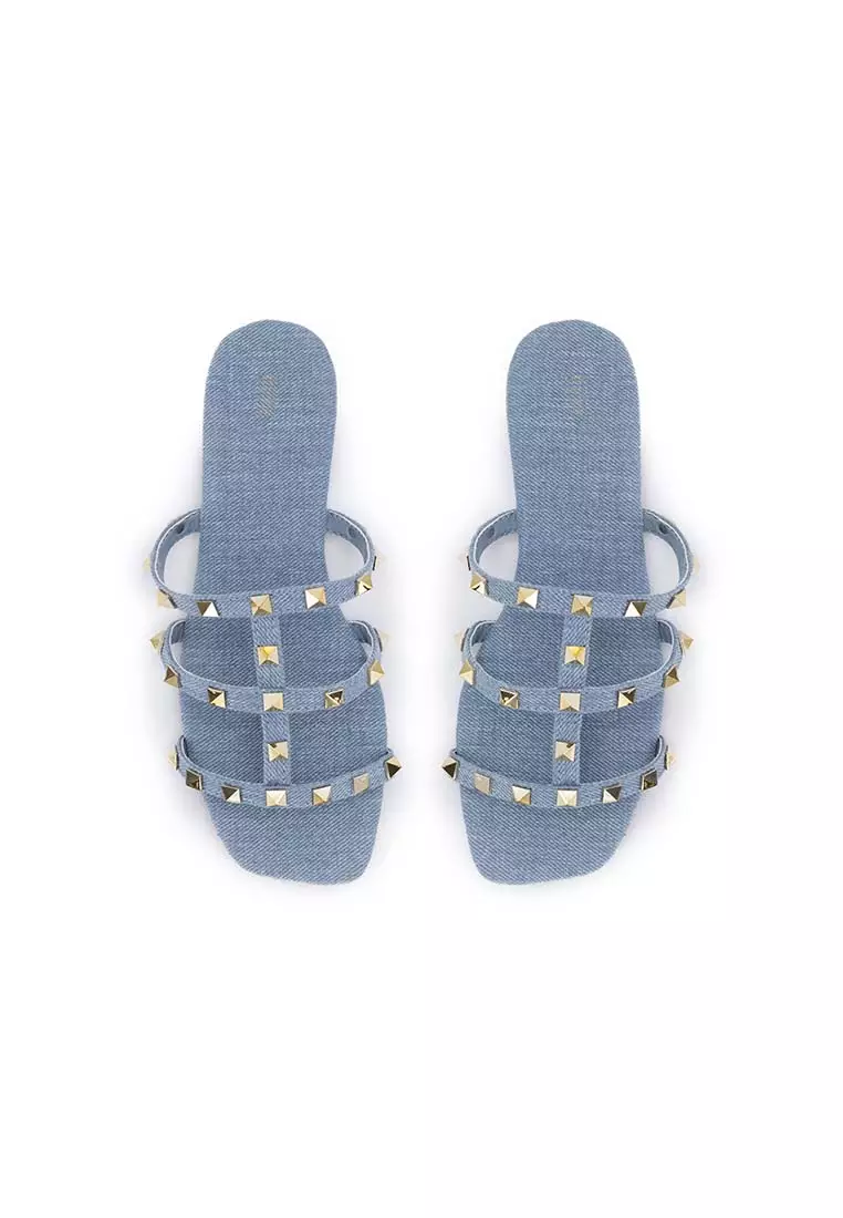 STUDDED FLAT SLIDE 四方凸钉平底拖鞋
