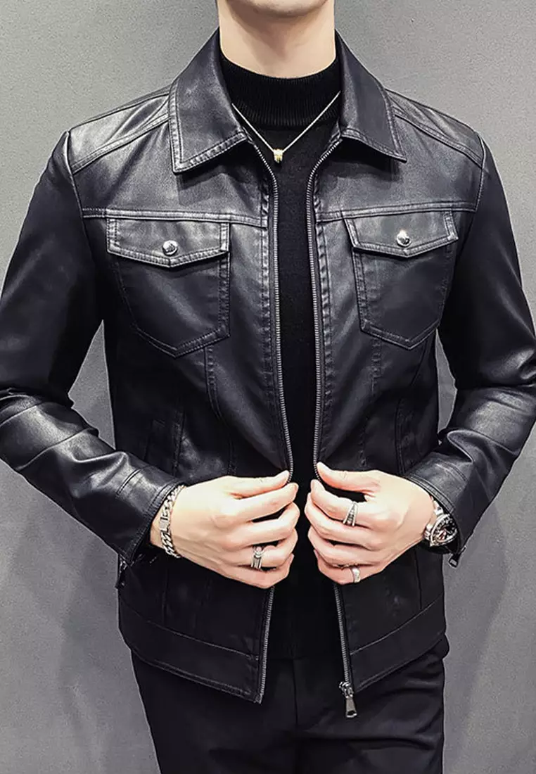 Slim Vintage Faux Leather Jacket MJ901