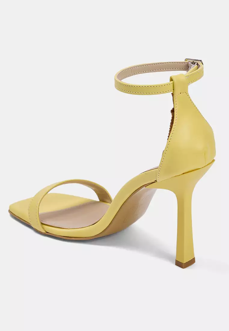 Yellow Ankle Strap Women's Thin Heeled Shoes Takss25To00097