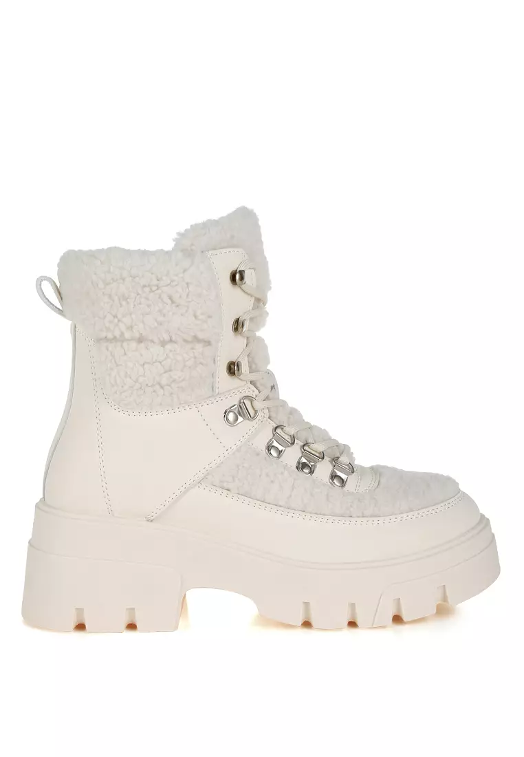 Discount on London Rag  shoes - SKU: Faux Fur Detail Chunky Hiker Boots in Beige