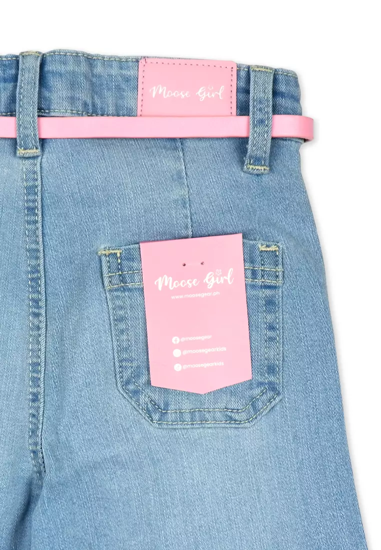 Girls Wide Leg Denim Pants with Belt